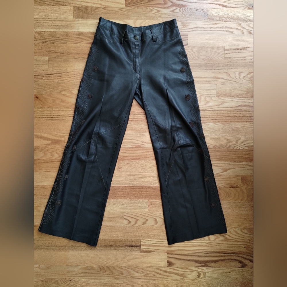 Kerry Grima Brown Leather Straight Leg Pants Medium